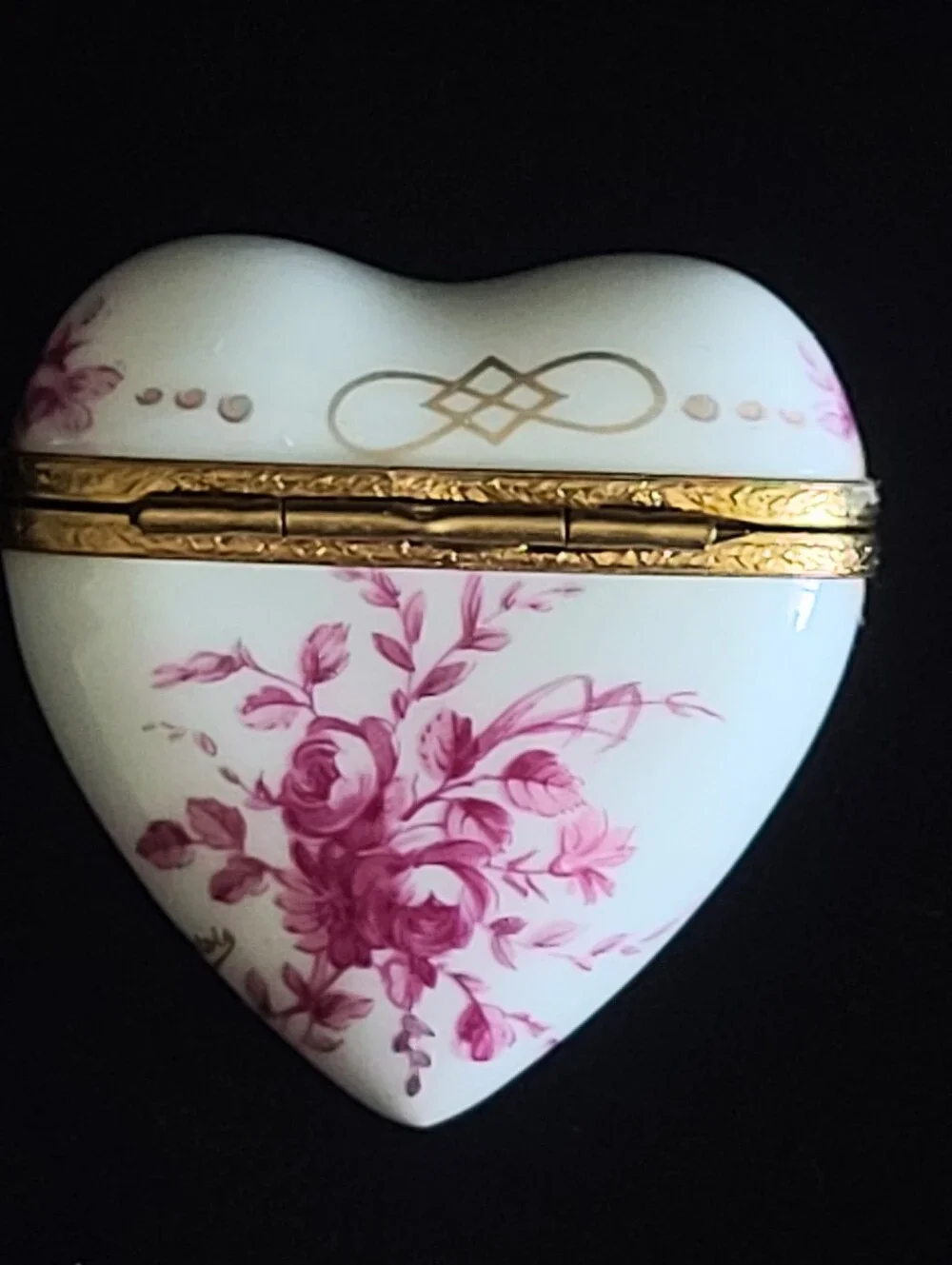 Vtg Ancienne Manufacture Royale d'Artois Limoges Heart Trinket Box Pink Roses